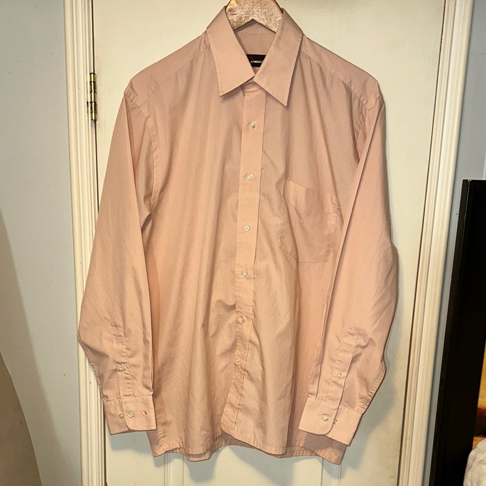 Men’s Oxemberg Pink Long-Sleeve Dress Shirt Classic Collar Size 42 (XL)